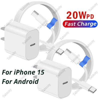 For iPhone 15 Pro Max Android Samsung 20W Fast Charger Adapter USB Type C Cable - Image 1 of 4