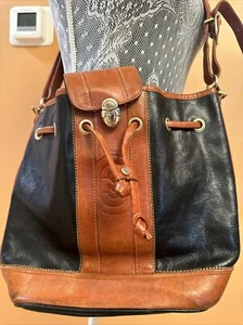 VINTAGE MARINO ORLANDI Luxury  Designer Shoulder Bag Brown 2 Tone Leather Purse - Picture 1 of 23