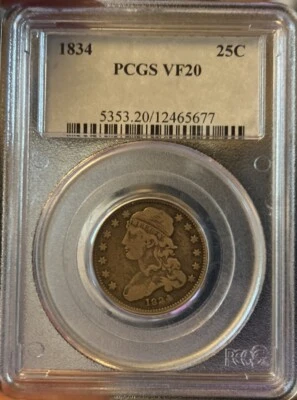 1834 PCGS VF20 Capped Bust Quarter  - Image 1 of 4
