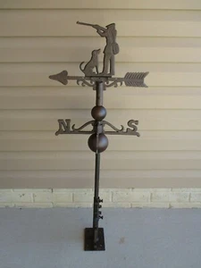 CAST IRON HUNTER AND DOG WEATHERVANE WEATHER VANE FENCE MOUNT GARDEN FARM BARN - Picture 1 of 7