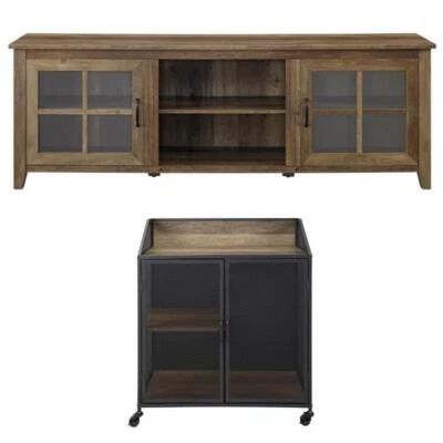 Home Square 2 Piece Set with TV Stand and Oak Bar Cabinet in Rustic Oak - Image 1 of 4