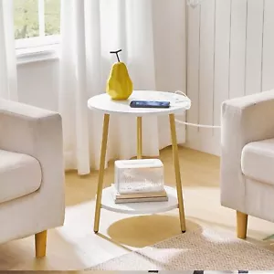 End Table with Charging Station 2-Tier Round Side Table 15.7”L x 15.7”W x 19.7”H - Picture 1 of 11
