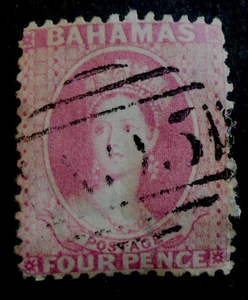 BAHAMAS S.G.#18 PERF.13 1862 ISSUE (MORE OF A PINK SHADE) CAT. $375 POUNDS $477 - Picture 1 of 2