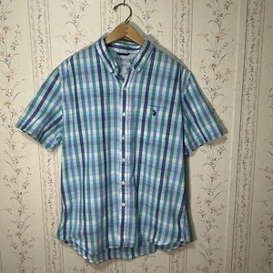 US Polo Assn Men’s Plaid Short Sleeve Button Down Shirt Blue/Green Size L - Picture 1 of 8