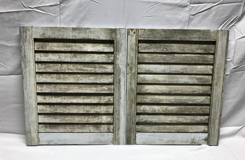 Pair VTG Small Dirty Gray Antique House Wood Window Shutters 16x19 Old 177-23B Cover