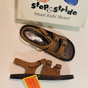 Vintage Step & Stride Shoes New Old Stock Toddler Size 10 Sandals Leather Brown - Picture 1 of 9