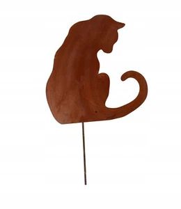 Katze Garten Dekoration Metall Rost für Blumentopf Corten Figur - Bild 1 von 3