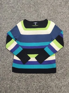 CHAPS Sweater Women Medium Black Green Blue Thick Stripe Boat Neck Pullover - Picture 1 of 10