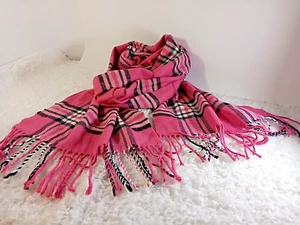 Sciarpa donna vintage Kennedy Scozia classica a quadri rosa bianco nero 69x12" - Foto 1 di 8