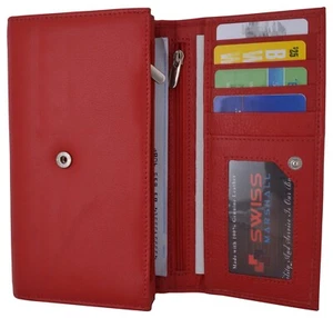 RFID Blocking Genuine Leather Women's Wristlet Wrist Strap Long Purse Leather Wa - Picture 1 of 22