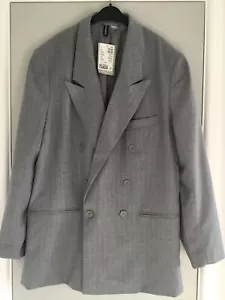 New Ladies Pinstripe Grey Polyester OverSized Single Breast Lined Blazer Size S - Picture 1 of 7