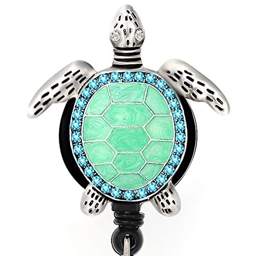 Aquamarine Enamel Sea Turtle Retractable ID Badge Reel Name Card