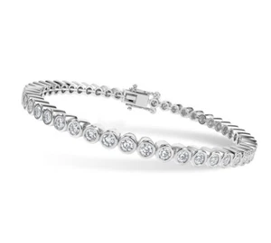 2.50ct 100% Natural Round Diamond Bezel Set Tennis Bracelet, White Gold - Picture 1 of 7