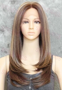 Light Brown/Blonde Long Straight Heat OK Lace Front Human Hair Blend Wig EVEK - Picture 1 of 7