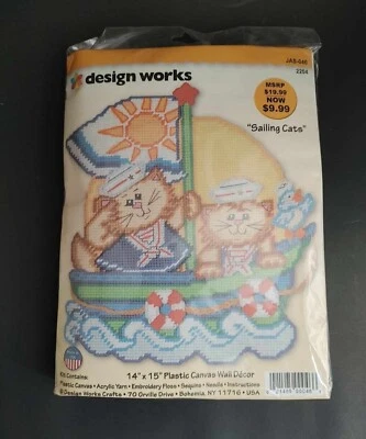 Design Works Sailing Cats Plastic Canvas Kit #2204 Wall Decor 14 x 15 NEW - Image 1 of 4