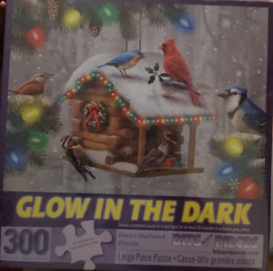 NEW Glow in the Dark - 300 Large Piece Puzzle - Festive Feathered Friends Birds - Picture 1 of 2