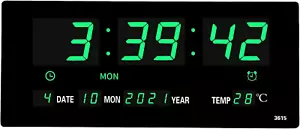 Reloj de pared digital LED de gran tamaño de 14,1 pulgadas con temperatura interior, segundos, fecha - Imagen 1 de 9