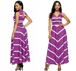 Ladies Maxi dress V neck cut out back printed empire full length cocktail Casual - Picture 1 of 4