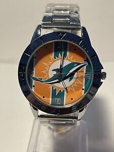 MIAMI DOLPHINS NFL Team Logo Men's Stainless-Steel Silver Watch NEW