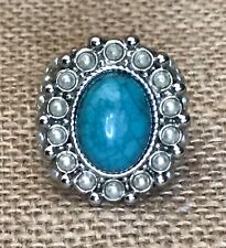 Avon Faux Turquoise And Pearl Statement Ring Size 7 1/4 Ornate Boho Bold