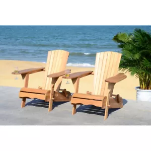 SAFAVIEH Outdoor Collection Breetel Set Of 2 Adirondack Chairs | Natural | - Picture 1 of 12