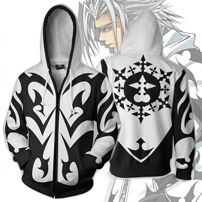 Kingdom Hearts Xemnas Coat Hoodie 3D Printing Zipper Hoodies Cosplay Costume Kid