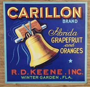 ADVERTISING Label Carillon Oranges Grapefruit Keene Winter Garden Florida - Picture 1 of 1