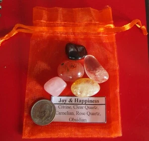 Freude & Glück: Fünf Kristalle / Edelsteine für, Charms, Zauber, Medizin oder Mojo Tasche - Bild 1 von 1