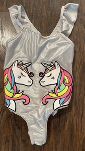 Kids Girls One Piece Swimsuit Size 5 Silver Unicorn - Picture 1 of 2