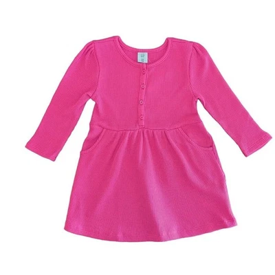 Vestido GAP Henley 18-24 Meses Manga Larga Rosa Tejido Gofre Térmico Preppy Acogedor Foto 1 de 4