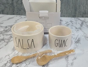Rae Dunn Guac/Salsa Ceramic Bowls 2 Wooden Spoons Taco Night Limited Guacamole - Picture 1 of 6