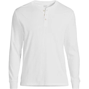 Lands End Mens White Long Sleeve Ribbed Henley 100% cotton size Large Tall - Picture 1 of 3