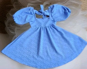 FREE PEOPLE Vestito donna blu perwinkle mini testurizzato manica a palloncino taglia S - Foto 1 di 11