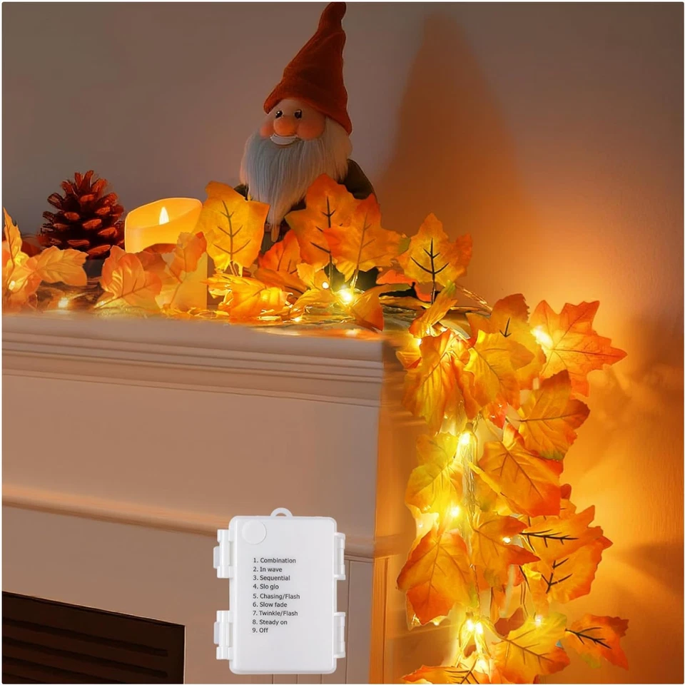 Luditek 14.7ft Thanksgiving Decorations Autumn Garland - Fall Lights With 40 LED