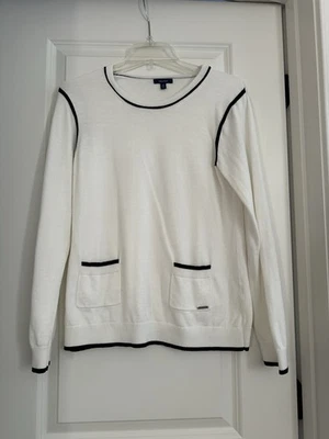 Женский белый черный свитер Nautica с круглым вырезом и передними карманами размер M - Изображение 1 из 4