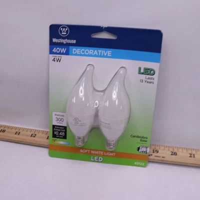 (2-Pk) Westinghouse 40-Watt Equivalent C11 Soft White Candelabra Base 45122 - Image 1 of 4