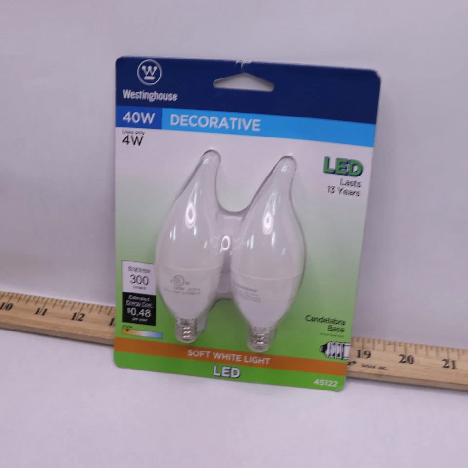 (2-Pk) Westinghouse 40-Watt Equivalent C11 Soft White Candelabra Base 45122 - Image 1 of 4