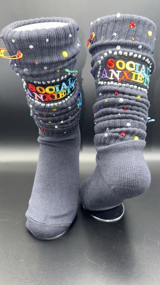 Носки Junk Sox Social Anxiety украшенные на заказ уличная одежда ручной работы один размер - Изображение 1 из 4
