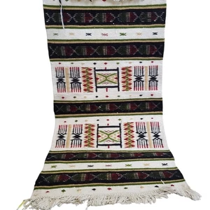 Handwoven Berber Vintage Moroccan Wool Rug Bold Tribal Pattern Fringe Carpet 3x2 - Picture 1 of 21