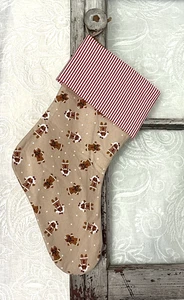 Medias de Navidad artesanales pan de jengibre hombres rojo blanco caramelo rayas - Imagen 1 de 2