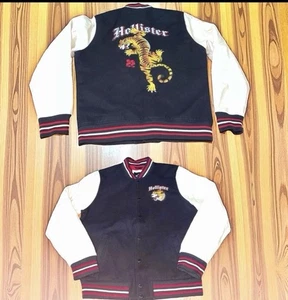 Chaqueta Hollister Para Hombre L Negra Blanca Varsity Bomber Tiger Parche Bordado - Imagen 1 de 17