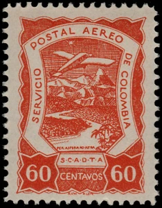 ✔️ COLOMBIA SCADTA 1921 - AIRPLANE OVER RIVER - SC. C31 ** MNH - RARE [1SCDT16] - Afbeelding 1 van 1