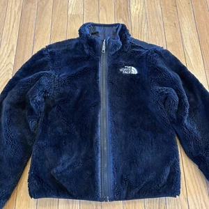 The North Face Reversible Mossbud Swirl Soft Winter Logo Jacket Black Girls 7/8 - Picture 1 of 10