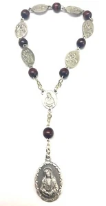 Cuentas de rosario de madera marrón de la década de The Seven Sorrows, hechas en Italia, estampadas - Imagen 1 de 3