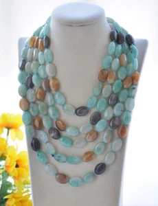 Long 100" 13X18mm Multicolor Oval Coin Amazon Necklace - Picture 1 of 4