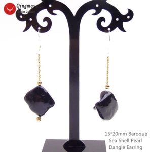 Pendiente colgante de perlas con caparazón de mar barroco negro de 15*20 mm para mujer joyería de 2,5 - Imagen 1 de 6