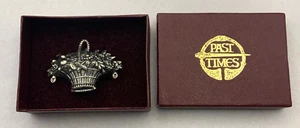 Past TImes Flower Basket Brooch Vintage Silver Plated Victorian Style in box - Picture 1 of 4