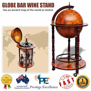 Antique Globe Bar Stand Alcohol Wine Cabinet Drinks Serving Trolley Cart Storage - Picture 1 of 9