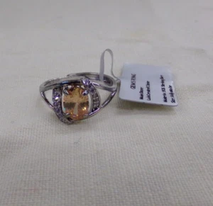 Womens Adjustable Silver Ring Signed 925 With Lab Created Beautiful Citrine - Picture 1 of 5
