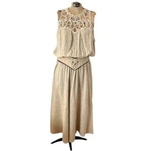 Vintage Spencer Alexis beige ärmellos transparent Perlenausschnitt Boho Maxikleid keine Größe - Bild 1 von 8